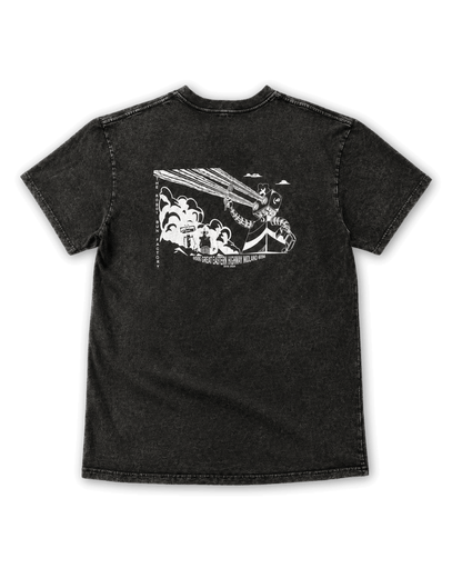 Ollie Tee acid washed black cotton t-shirt with Robot Bun Factory back screen print design