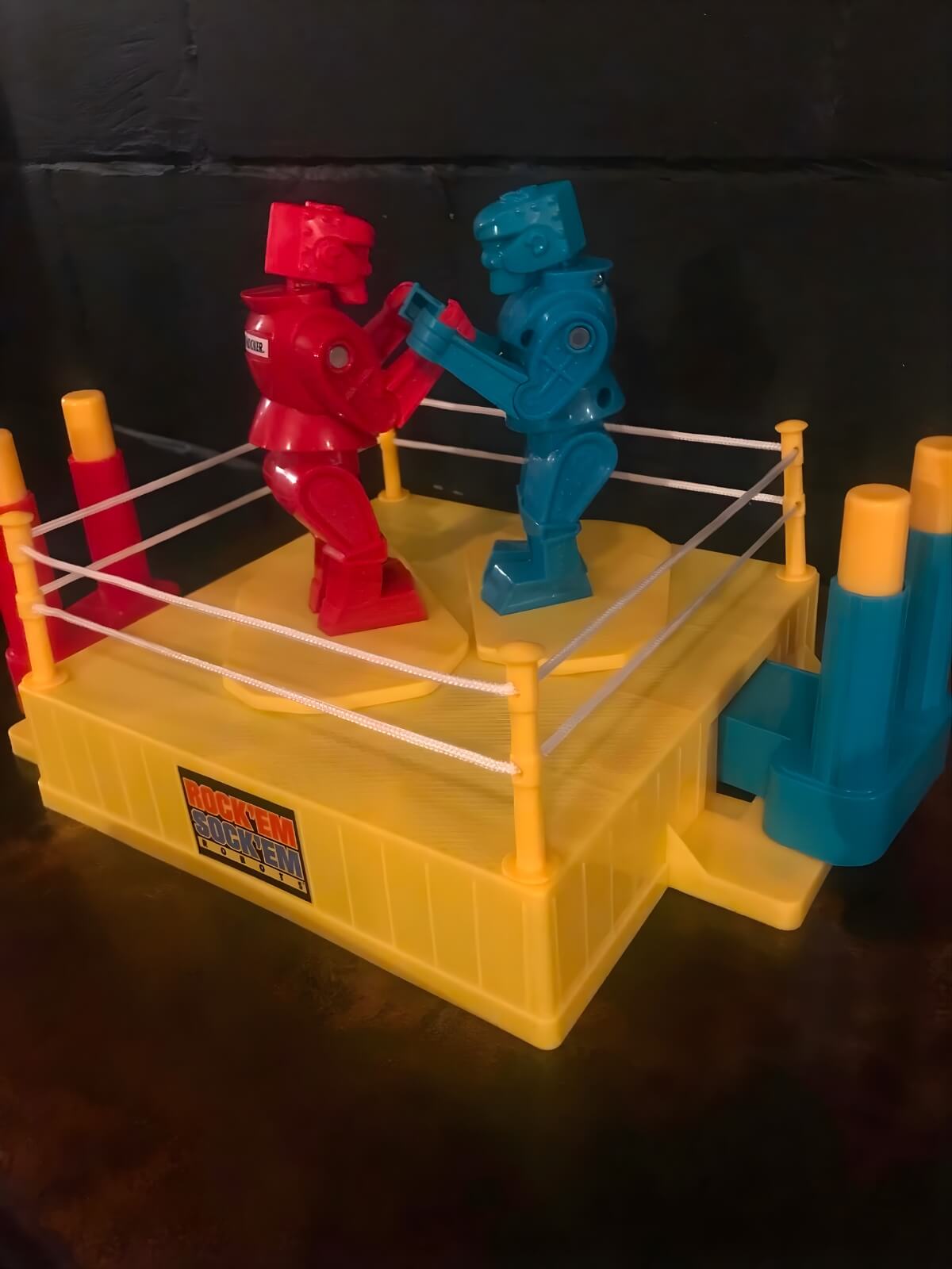 Red and blue robot boxing toy display inside The Robot Bun Factory Cafe